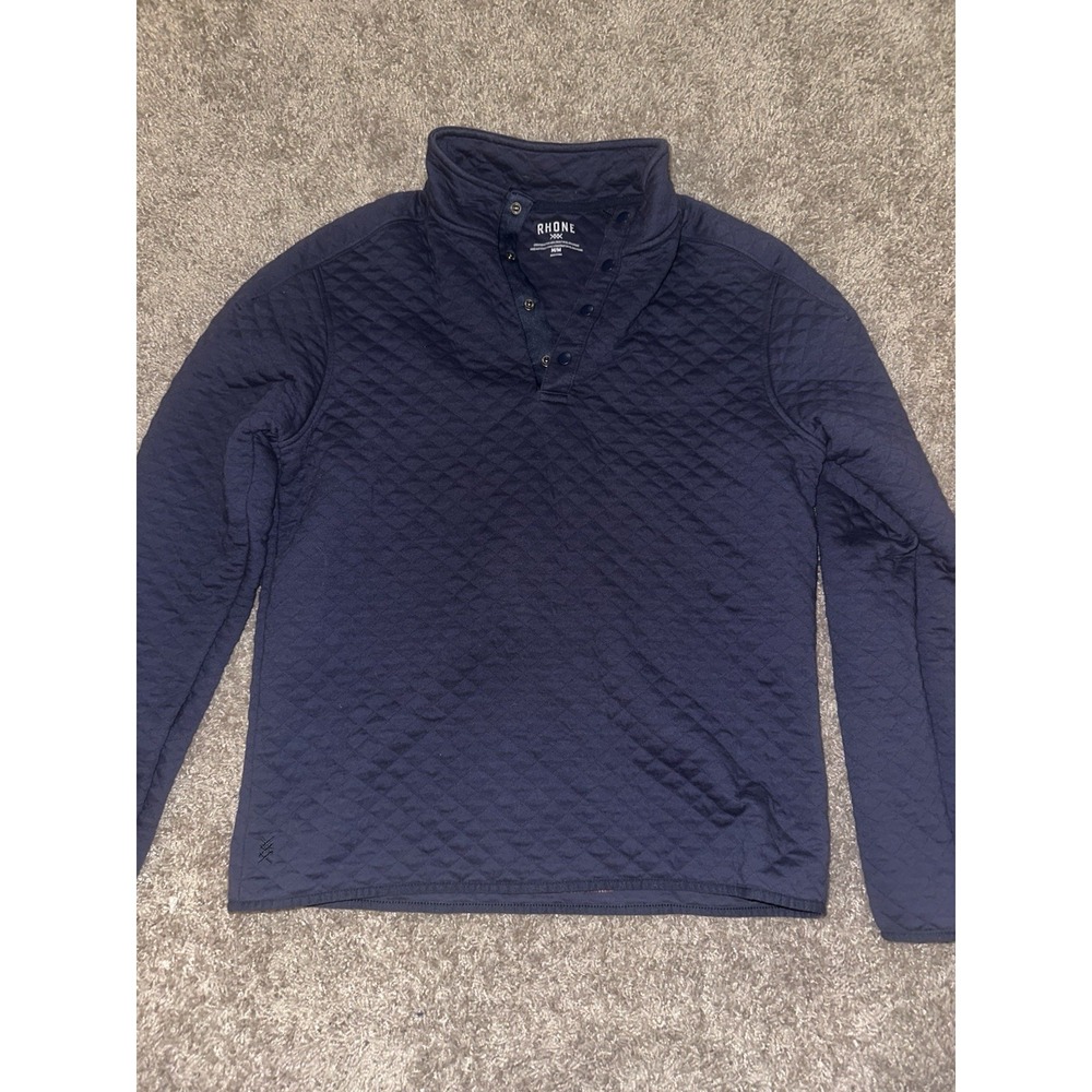RHONE Navy Quilted Snap Mock-Neck Pullover